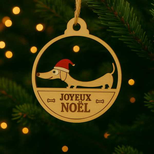 boule de Noël bois teckel