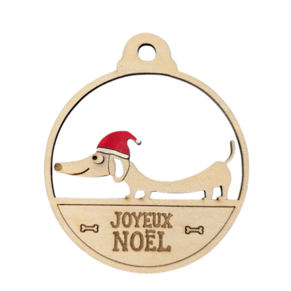 boule de Noël en bois teckel